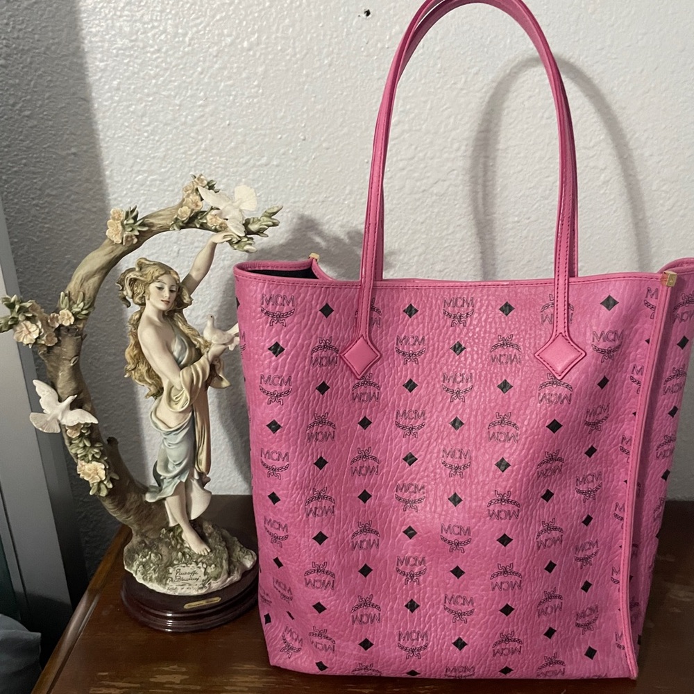 RARE MCM Visetos Kira North South Shopper Tote Pink